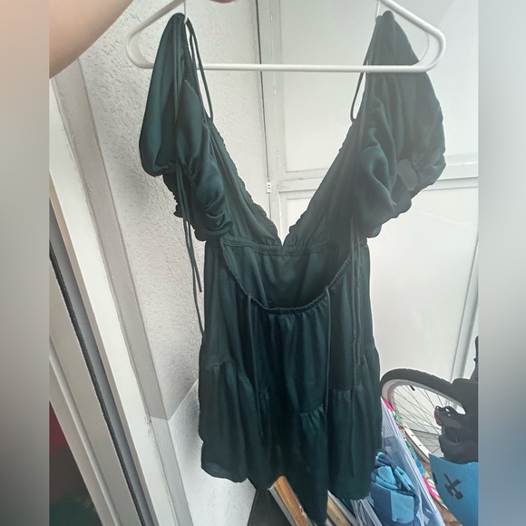 Lucy in the Sky Satin Babydoll Dress in Forest Green - Picture 3 of 4